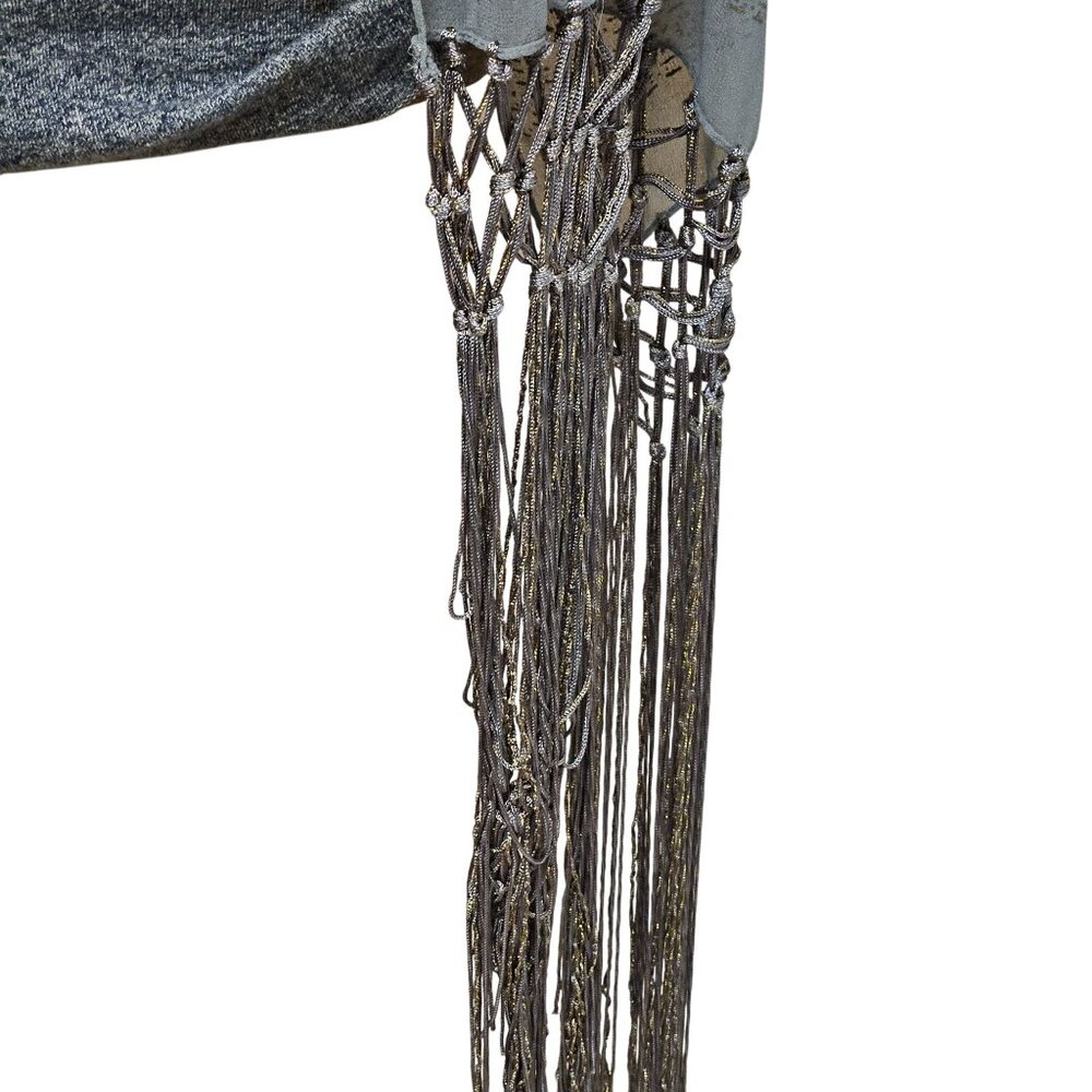 A Brod Fashion Accessories Gray Gold Metallic Fringe Wrap Scarf Shawl Vintage - Picture 4 of 9